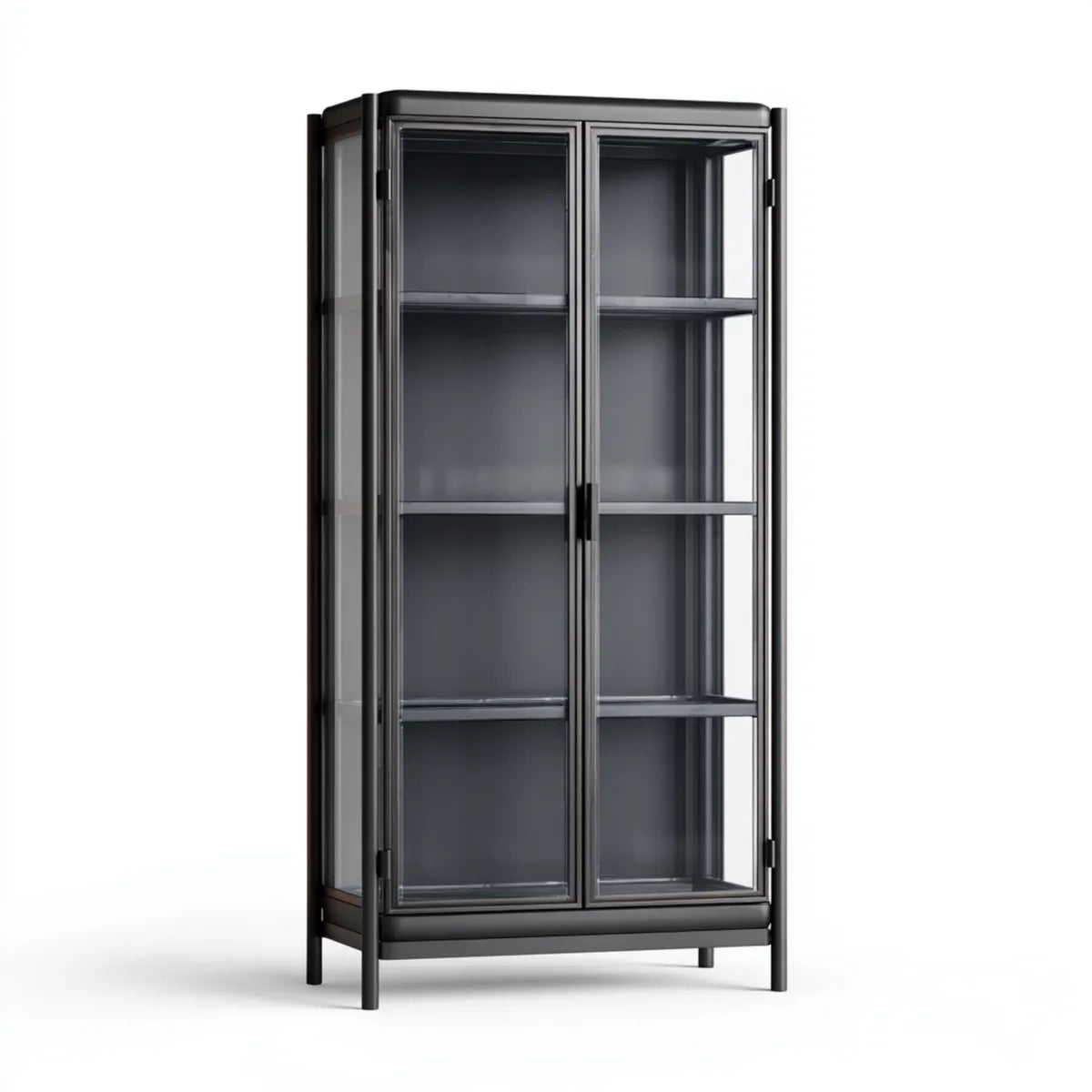 Witryna, Czarna salon szkło 80 x 40 x 180 cm w stali i prostokątne hartowane szkło z 2 drzwiami