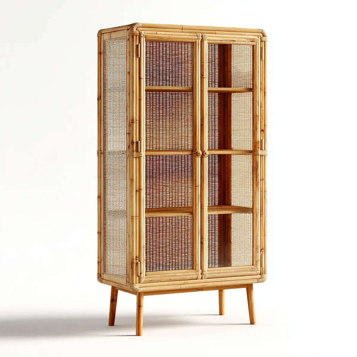 Witryna, Salon szkło w bambusie i rattan naturalny 90 x 40 x 180 cm