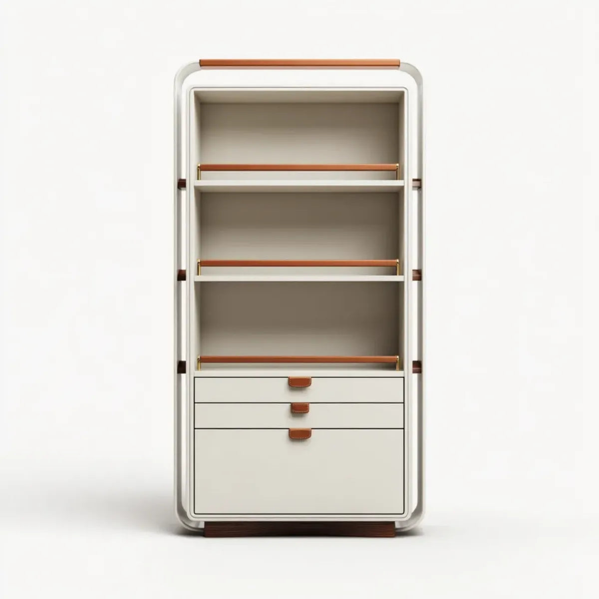 Witryna, Biblioteka ze śmietanką i brązowym magazynem z 3 półkami 3 szuflady ze stali i MDF 80 x 40 x 180 cm prostokątne