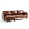 Sofa, Kanapa narożna 3 fotele z krzesełkiem z lewej brązowej skóry syntetycznej PU 250 x 160 x 85 cm