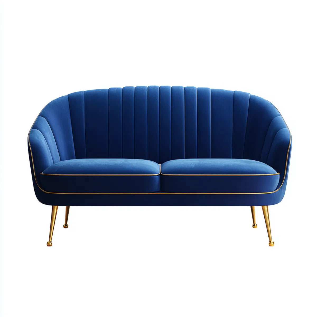 Sofa, Zakrzywiona niebieska sofa w poliestrowym aksamicie 160 x 78 x 82 cm
