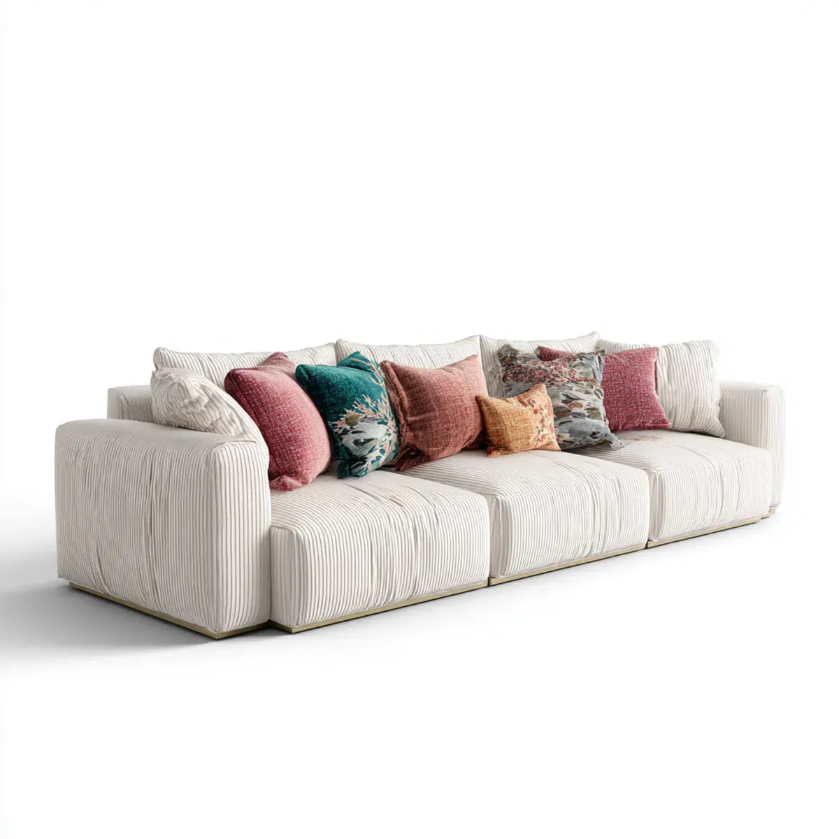 Sofa, Modułowa sofa 3 miejsc beżowy w aksamicie z prostokątnym poliestrem 300 x 105 x 75 cm