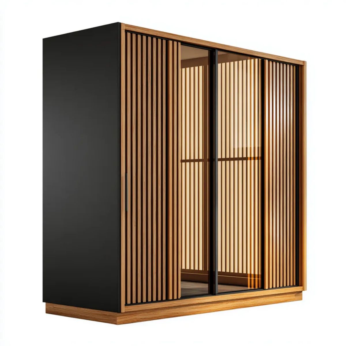 Szafa, 3 przesuwne drewniana i czarna szafka MDF z lustrem mirror Dumb Decor, 250 x 60 x 220 cm