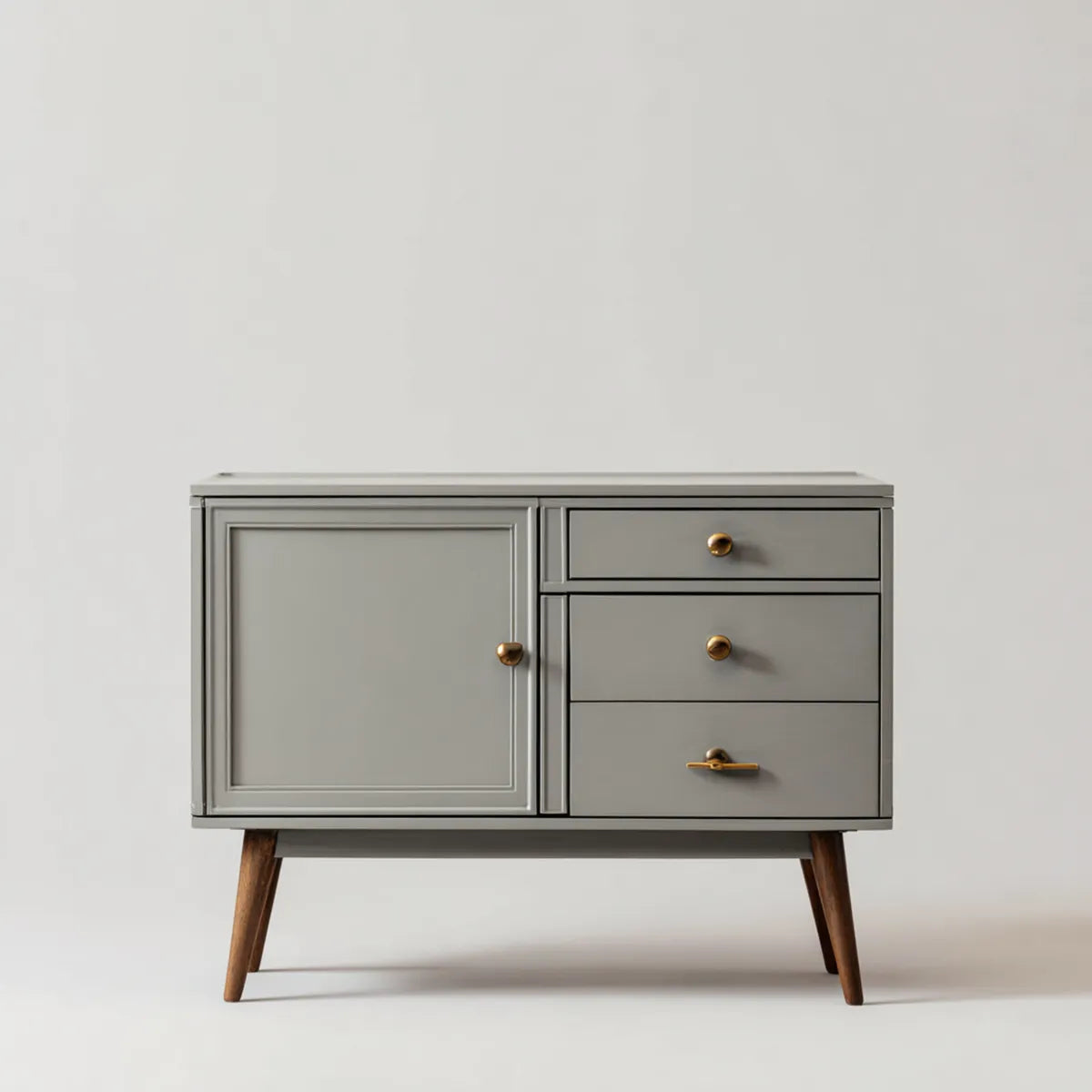 Witryna, Jasnoszary prostokątna, nisko boczny deska 100 x 40 x 85 cm w płytach MDF z litymi nogami z drewna