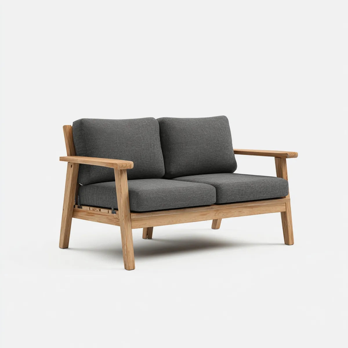 Sofa ogrodowa, 2-osobowy taras sofa antracyt naturalna 140 x 75 x 78 cm z litego drewna tekowego z poliestrową poduszką prostokątna