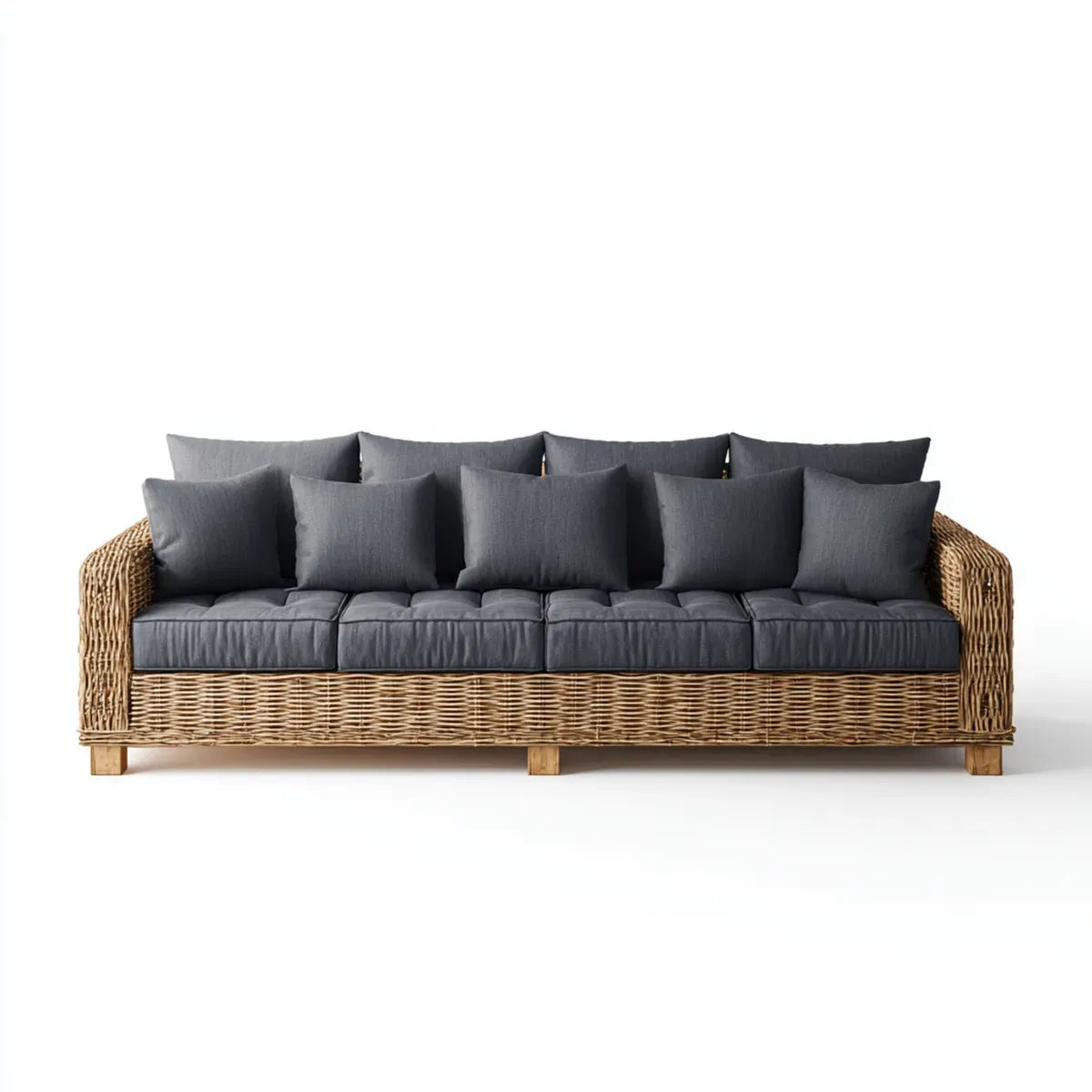 Sofa ogrodowa, Taras sofa 4-osobowa antracyt naturalny rattan prostokątna 300 x 90 x 80 cm z poliestrowym kloszem
