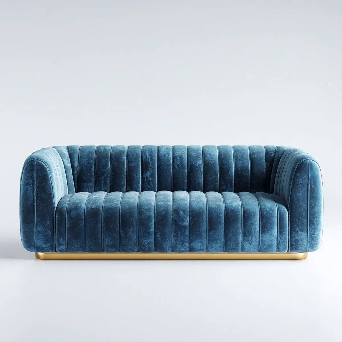 Sofa 2 niebieskie poliestrowe, aksamitne fotele z podstawą ze złotej stali 160 x 85 x 75 cm
