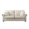 Sofa 2 beżowe miejsca 170 x 90 x 88 cm w prostokątnym kształcie poliestru z zaokrąglonymi podpórkami