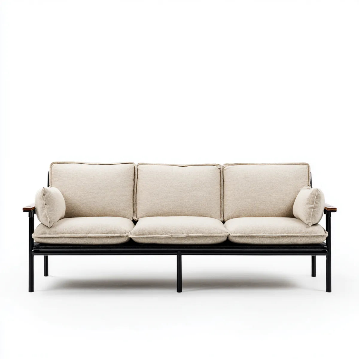 Sofa 3 miejsca beżowe czarny brązowy 210 x 82 x 78 cm stali poliestrowej prostokątna