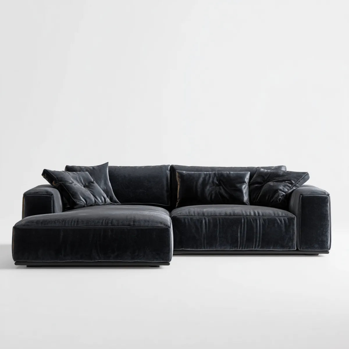 Sofa, Kanapa narożna z powrotem czarny 280 x 170 x 78 cm PU sztuczna skóra prostokątna
