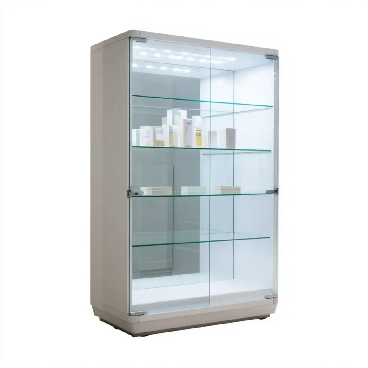 Witryna, Białe podwójne drzwi szkło salon z oświetleniem LED 80 x 180 x 40 cm
