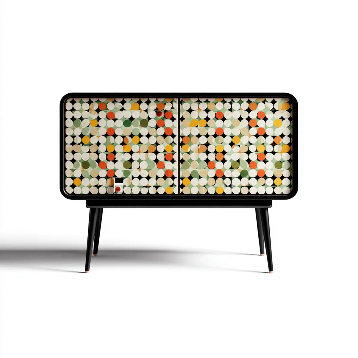 Witryna, Czarna ozdoba dwudrzwiowa wzór geometryczny 120 x 40 x 85 cm prostokątna MDF