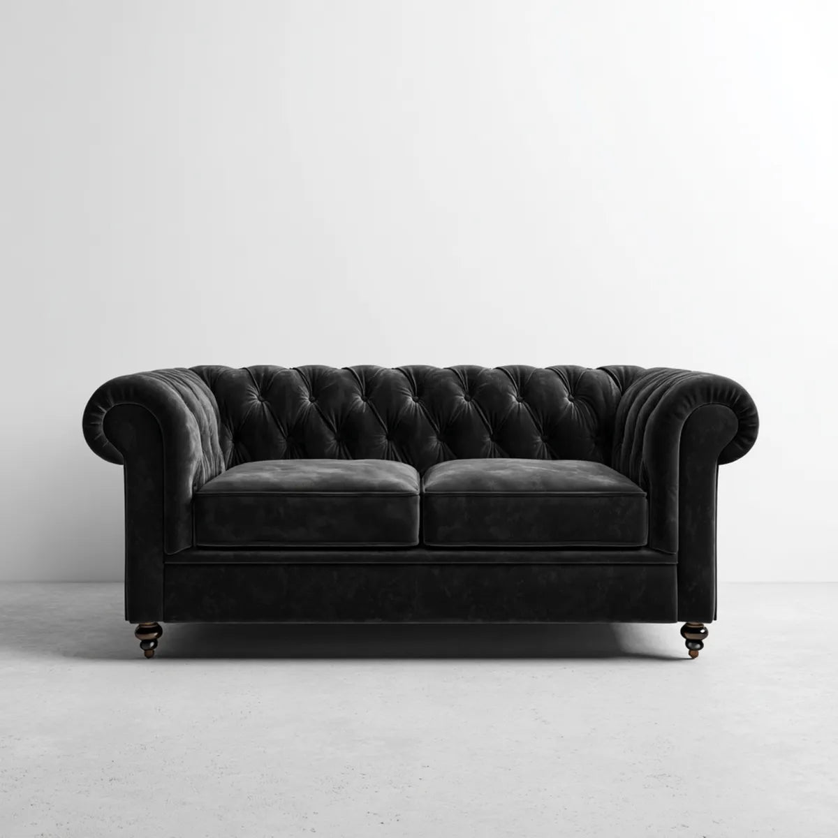 Sofa, Chesterfield 2-osobowa sofa czarna 170 x 85 x 75 cm poliester aksamit