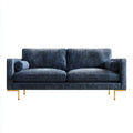 Sofa 2 ciemnoniebieski aksamit aksamitny sofa z prostokątnym poliestrowym żebrem 190 x 90 x 85 cm