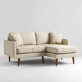 Sofa, Kanapa narożna 3 fotele z krzesełkiem z prawej beżowej 220 x 150 x 85 cm w poliestrze i litym drewnie