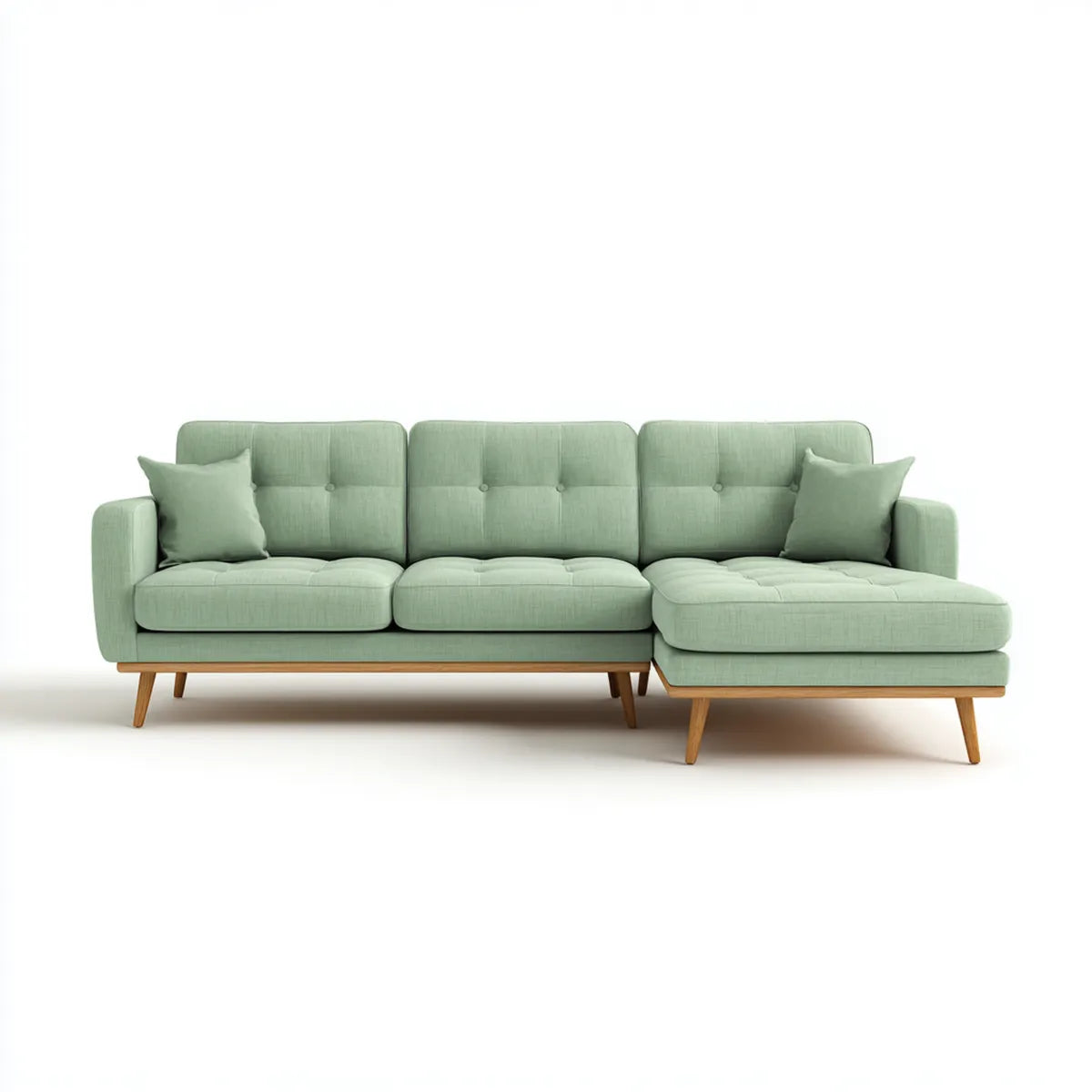 Sofa, Kanapa narożna z krzesełkiem z zielonym szałwią 250 x 150 x 85 cm w kształcie poliestru L