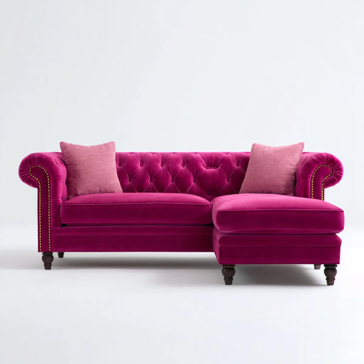 Sofa, Kanapa narożna 3 fotele z szezlongiem fuksja w aksamitnym kształcie poliestru 270 x 160 x 85 cm