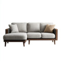 Sofa, Rożna sofa 3 miejsca szary z krzeseł longa lewo 250 x 160 x 85 cm w poliestrze i litym drewnie