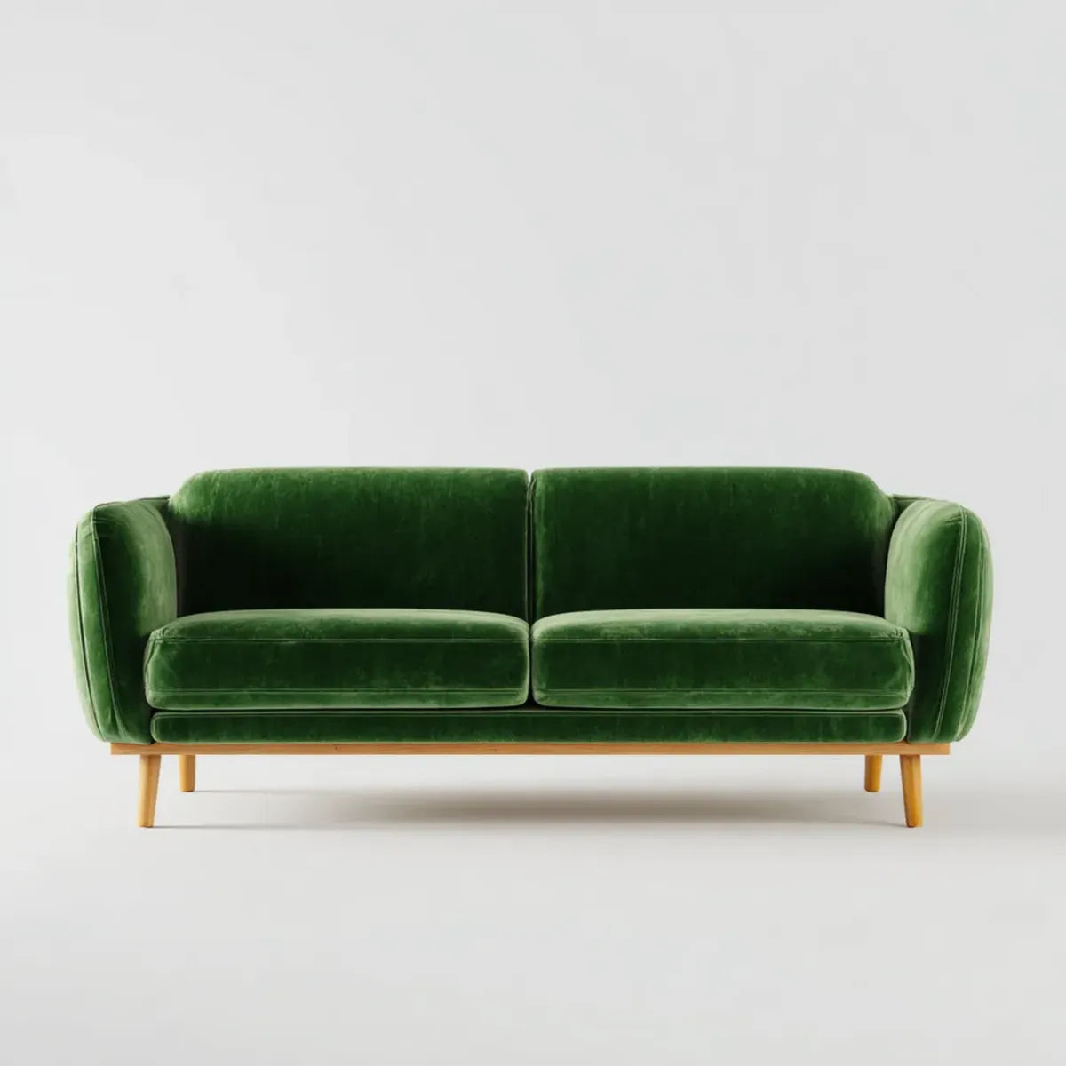 Sofa 2 miejsca zielone w aksamicie poliestrowym z litymi nogami z drewna 160 x 85 x 80 cm