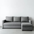 Sofa, Kanapa narożna 3 fotele w szarym poliestrze z krzesełkiem z przodu w prawo na 230 x 150 x 85 cm