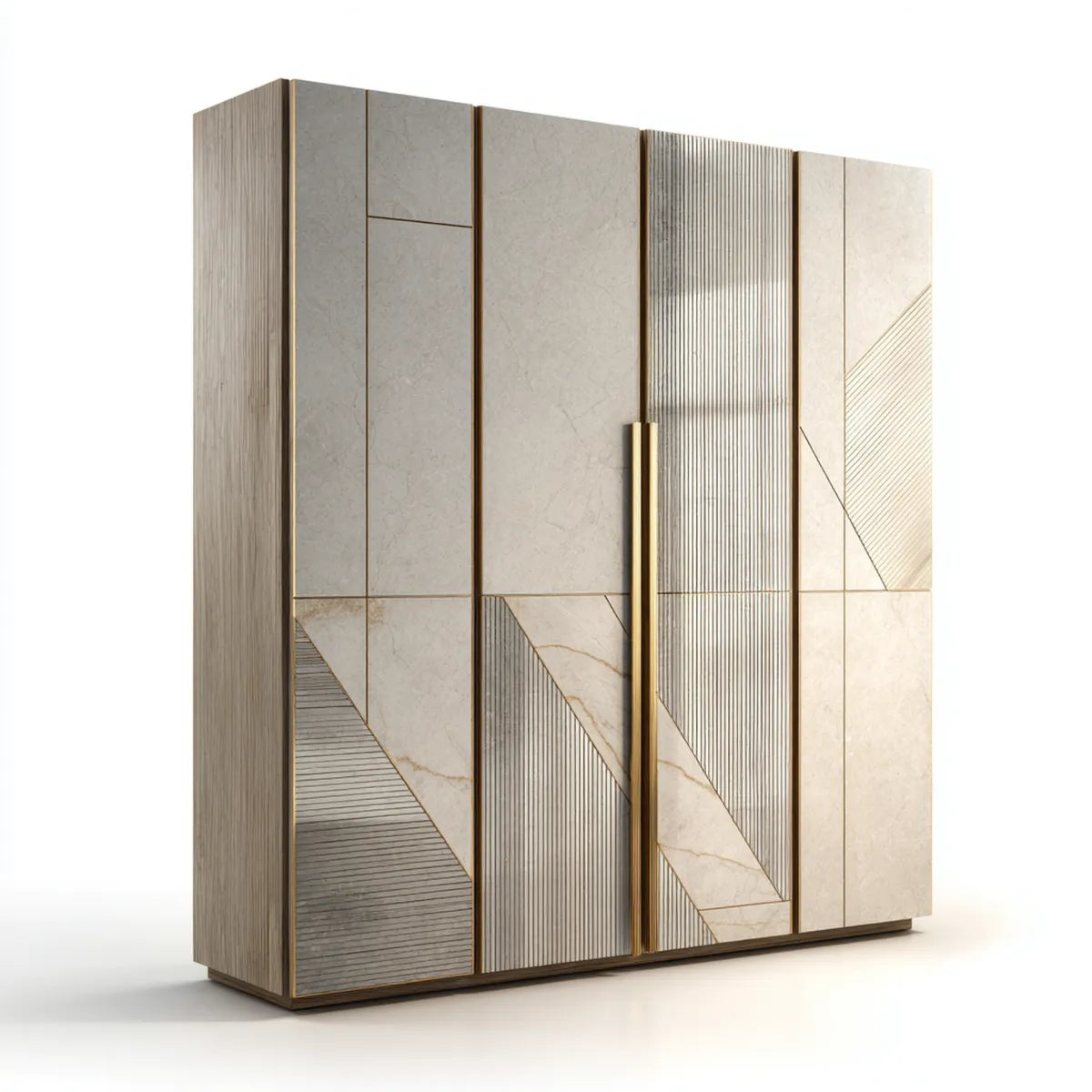 Szafa 4 drzwiowa w kolorze beżowym 180 x 60 x 220 cm z MDF z folię dekoracyjną prostokątną