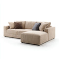 Sofa, Kanapa narożna z szewcem z beżowym aksamitem z poliestru, z wstążką 280 x 165 x 85 cm
